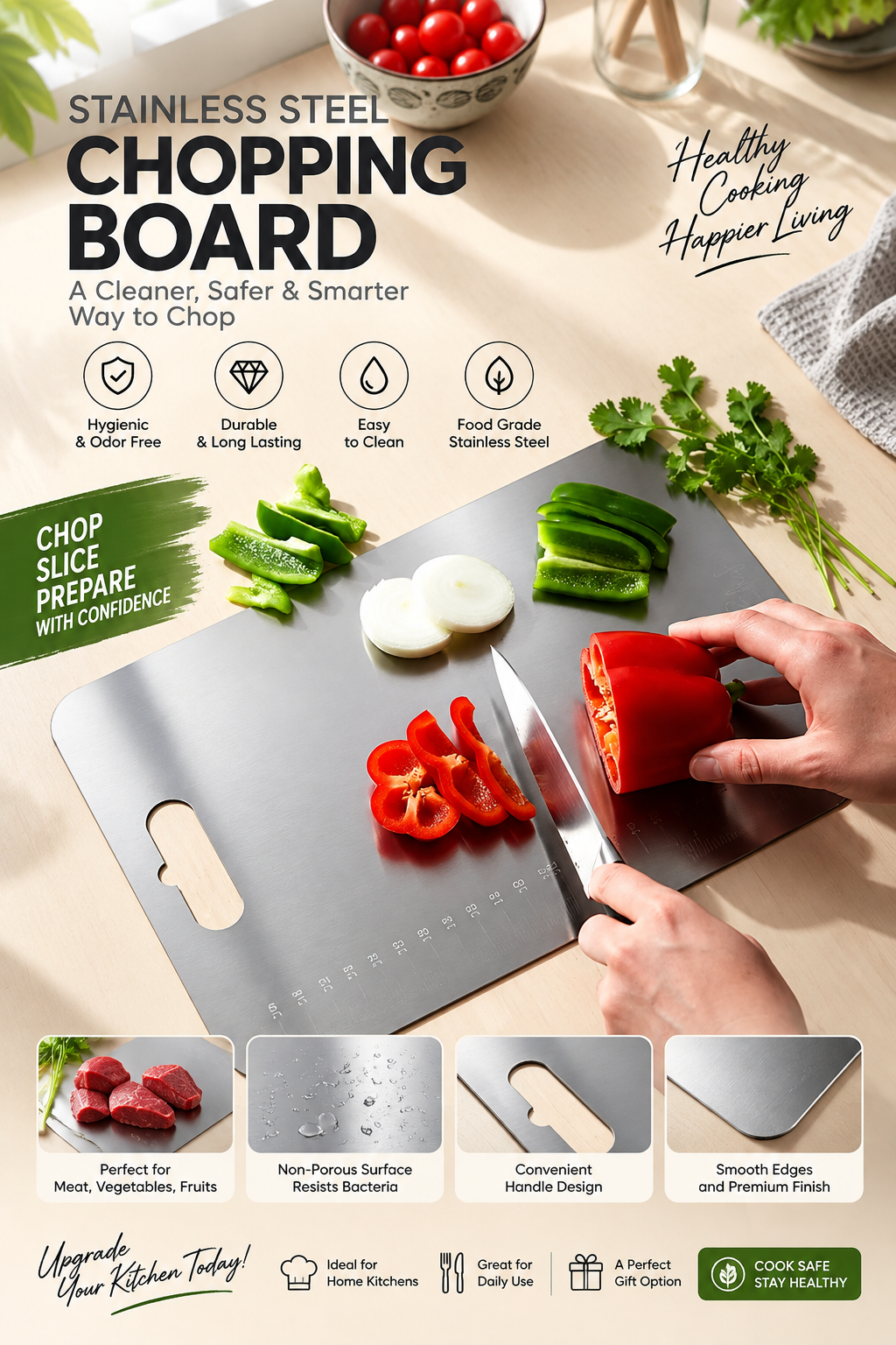 Large Stainless Steel Chopping Cutting Board (1 Pc)-31 x 20.5