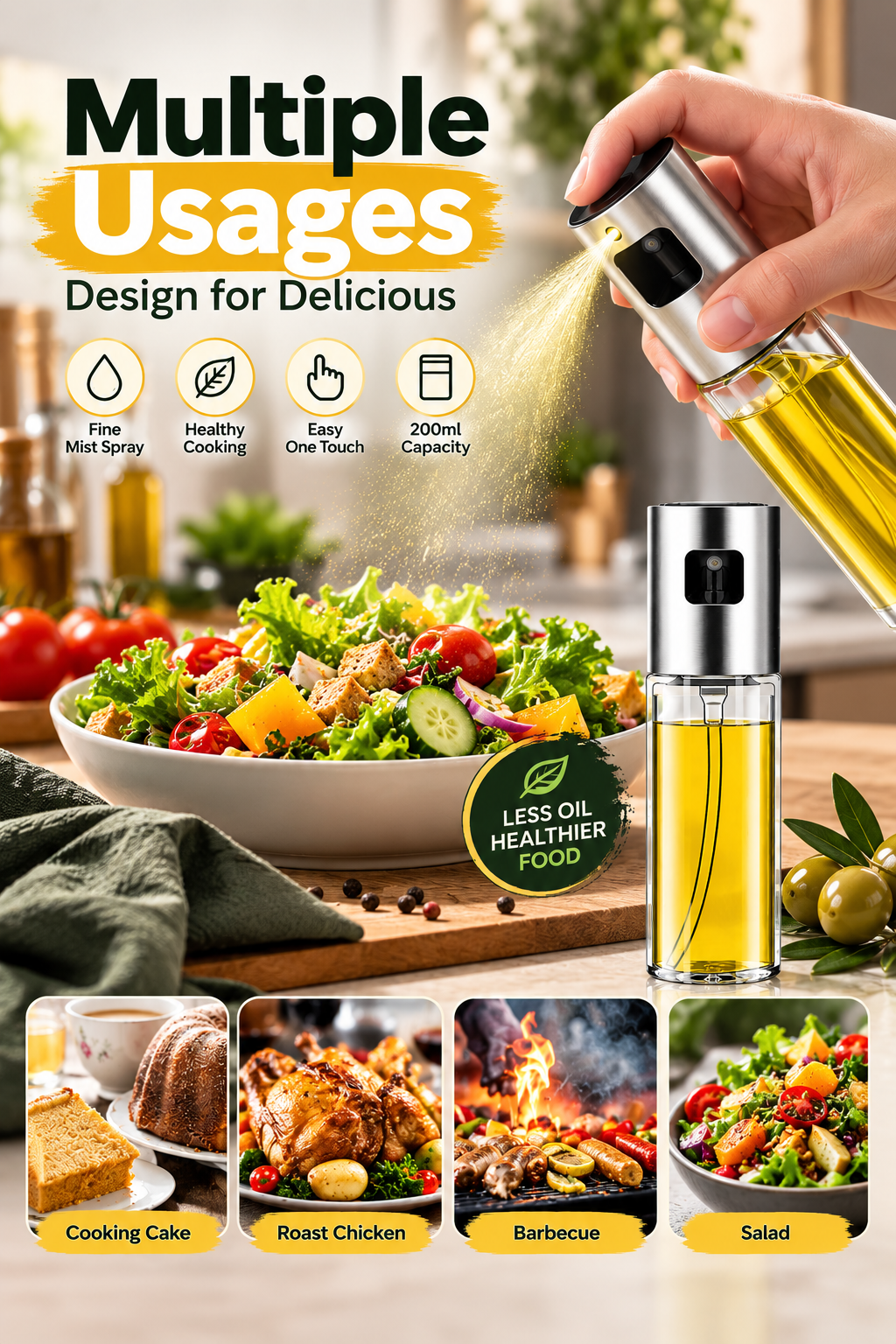 Oil Sprayer Dispenser Oil Versatile Glass Spray Bottle For Cooking Multi Use Bottle