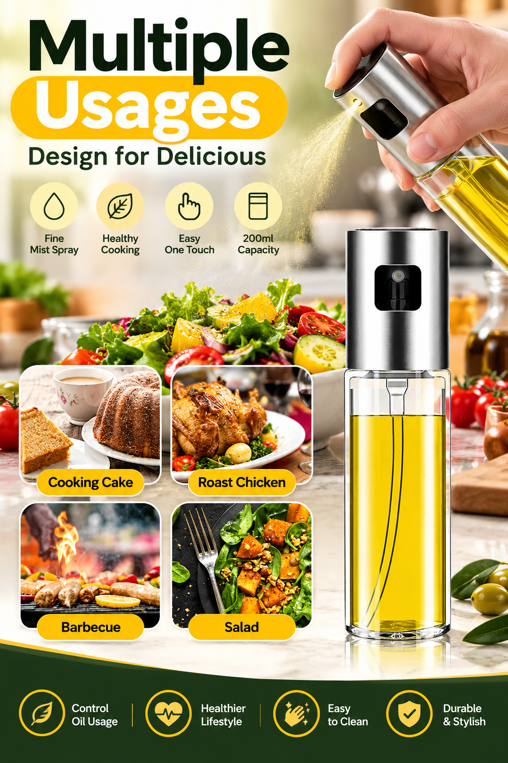 Oil Sprayer Dispenser Oil Versatile Glass Spray Bottle For Cooking Multi Use Bottle