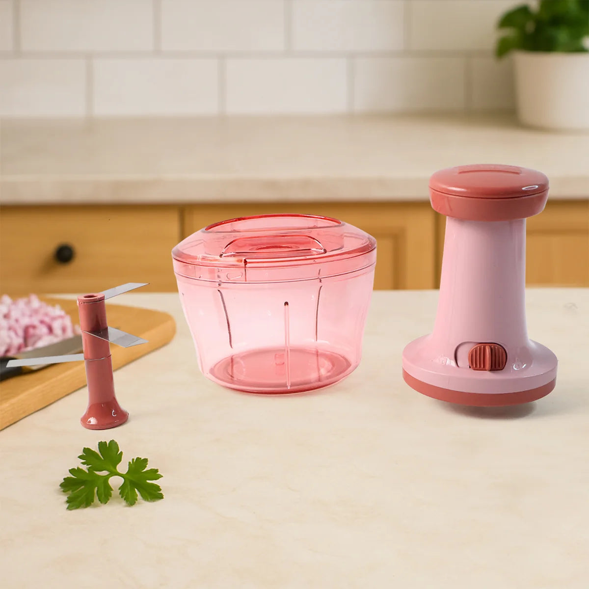 Apex Smart Manual Vegetable & Fruit Chopper 800 ML | Hand Press Food Chopper with Sharp Stainless Steel Blades | Quick & Easy Chopping for Onion, Vegetables & Fruits | Durable Kitchen Chopper (1 Pc)